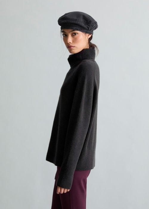 Relaxed-fit turtleneck sweater — Black Melange