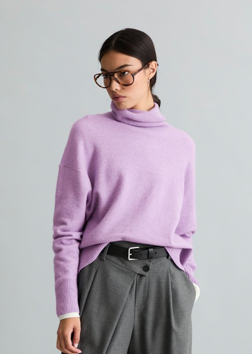 Relaxed-fit turtleneck sweater — Light Purple Melange