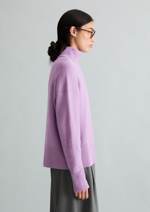 Relaxed-fit turtleneck sweater — Light Purple Melange
