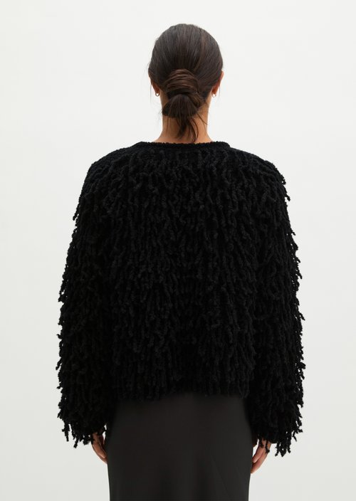 Cropped fringed sweater — Black