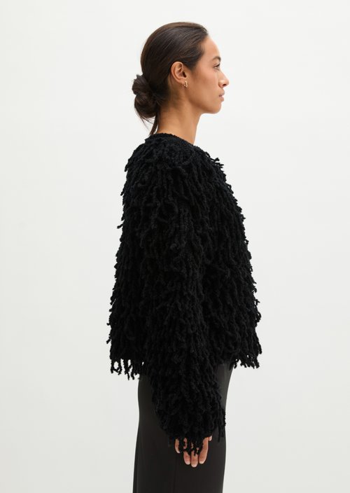 Cropped fringed sweater — Black
