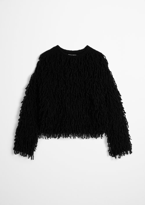 Cropped fringed sweater — Black