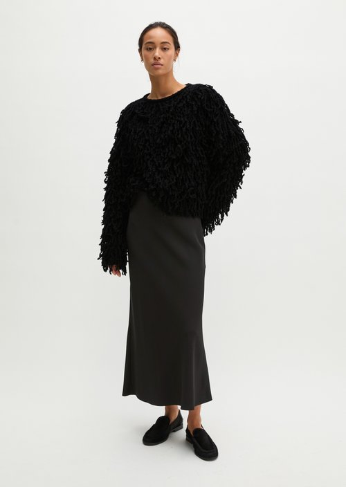 Cropped fringed sweater — Black