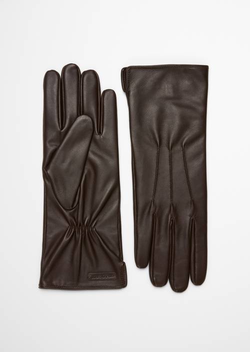 Leather Fingerless Gloves Deep Chocolate in front view