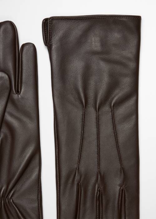 Leather Fingerless Gloves Deep Chocolate in detail view
