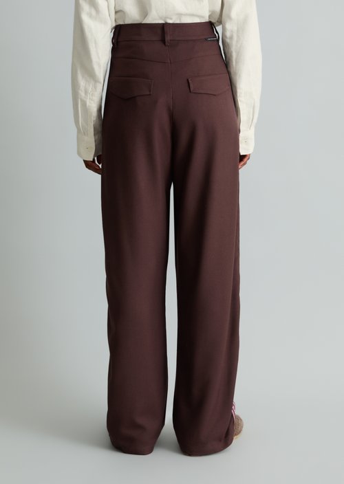Wide-Leg Pants with Logo Stripe — Espresso Brown