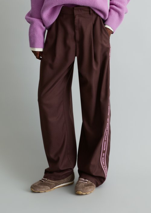 Wide-Leg Pants with Logo Stripe — Espresso Brown