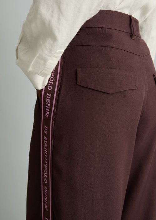 Wide-Leg Pants with Logo Stripe — Espresso Brown