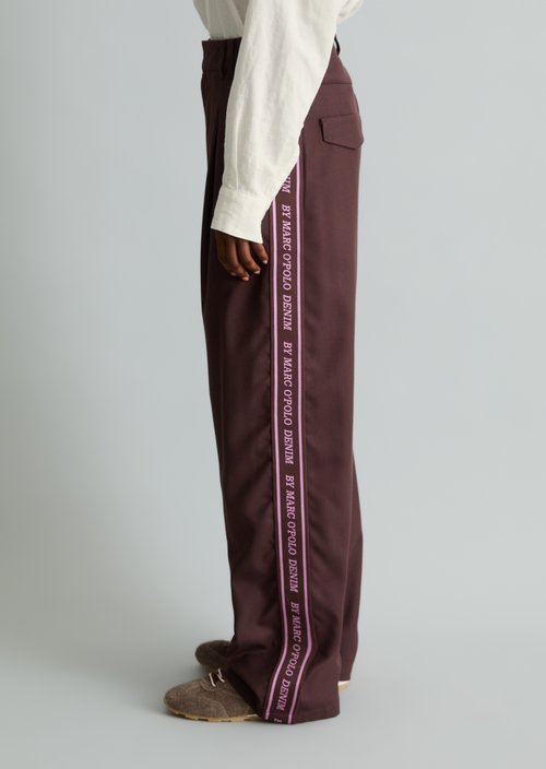 Wide-Leg Pants with Logo Stripe — Espresso Brown