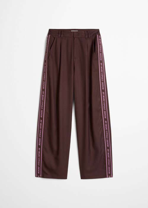 Wide-Leg Pants with Logo Stripe — Espresso Brown