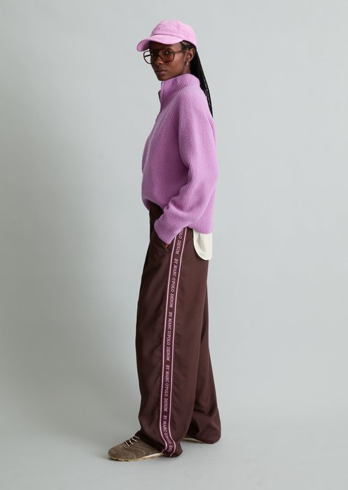Wide-Leg Pants with Logo Stripe — Espresso Brown