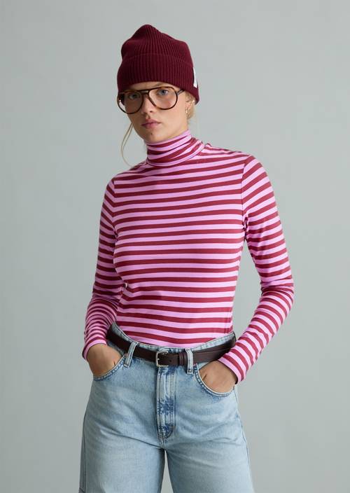 Rollkragen-Longsleeve slim Dark Red in Frontalansicht