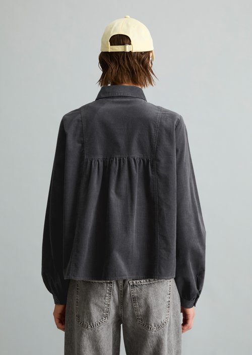 Fine-cord Long-Sleeve Blouse, Regular Fit — Light Graphite