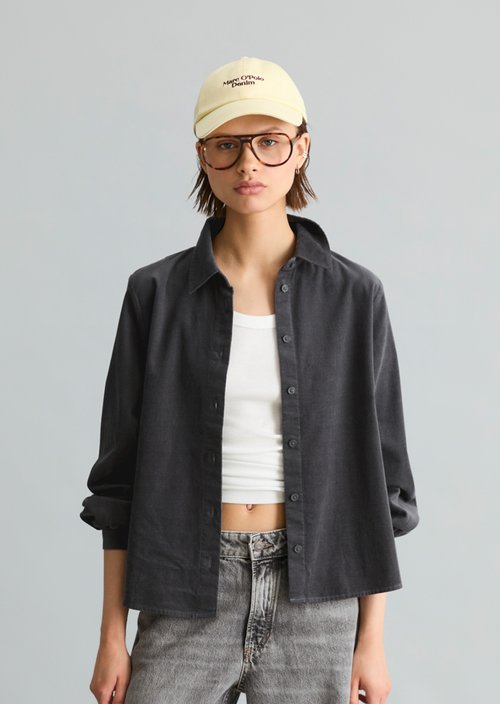 Fine-cord Long-Sleeve Blouse, Regular Fit — Light Graphite