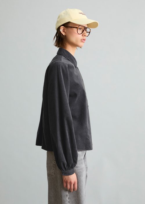 Fine-cord Long-Sleeve Blouse, Regular Fit — Light Graphite