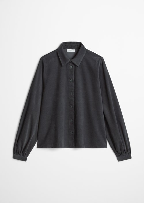 Fine-cord Long-Sleeve Blouse, Regular Fit — Light Graphite