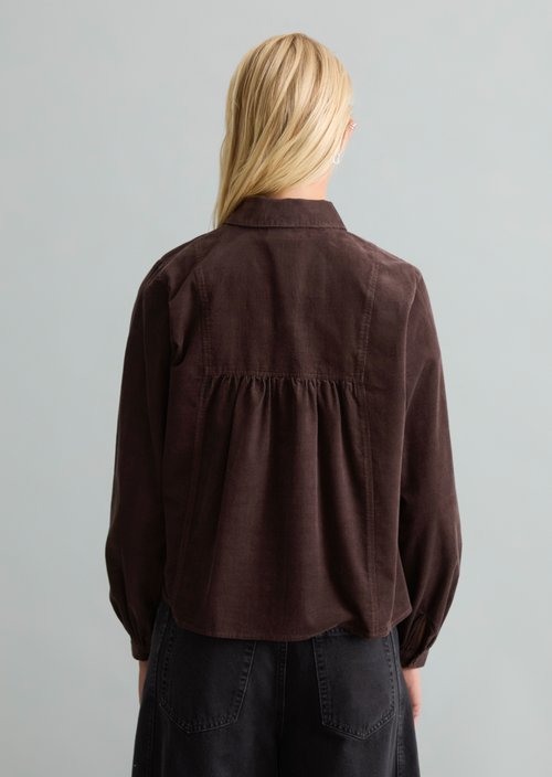 Fine-cord Long-Sleeve Blouse, Regular Fit — Espresso Brown