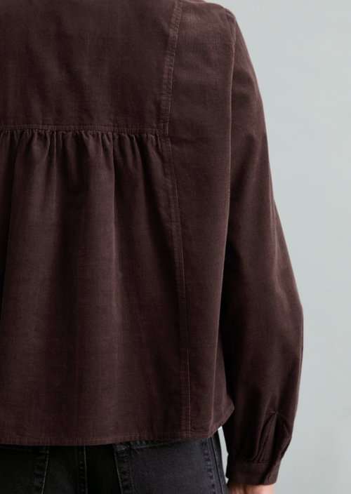 Fine-cord Long-Sleeve Blouse, Regular Fit — Espresso Brown