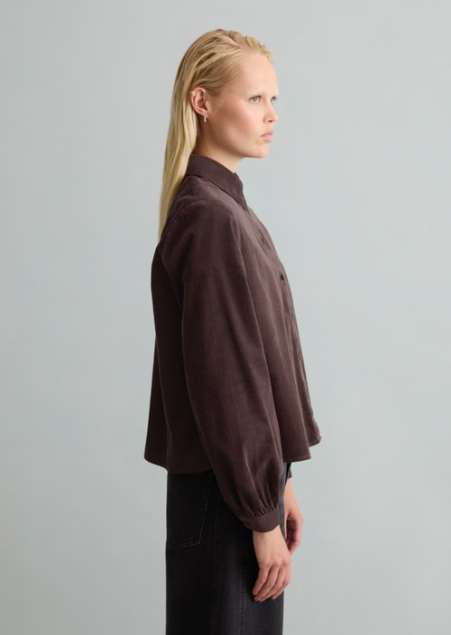 Fine-cord Long-Sleeve Blouse, Regular Fit — Espresso Brown