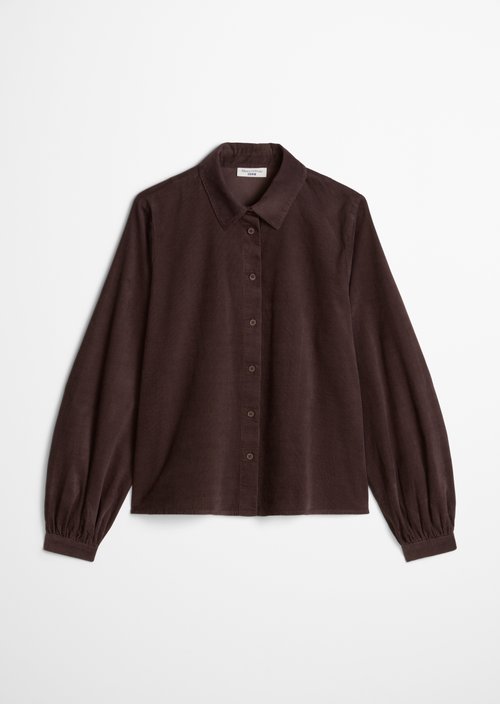 Fine-cord Long-Sleeve Blouse, Regular Fit — Espresso Brown