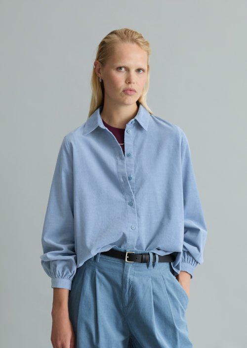 Fine-cord Long-Sleeve Blouse, Regular Fit — Fall Sky