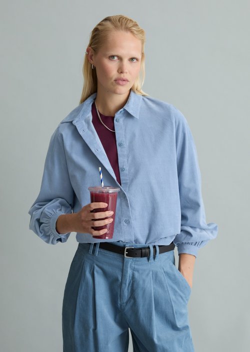 Fine-cord Long-Sleeve Blouse, Regular Fit — Fall Sky