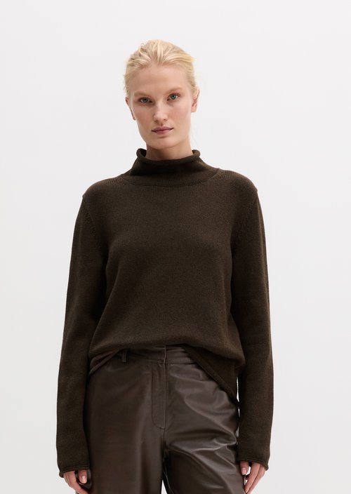 Slim Regular Fit Turtleneck Sweater — Stone Brown Melange