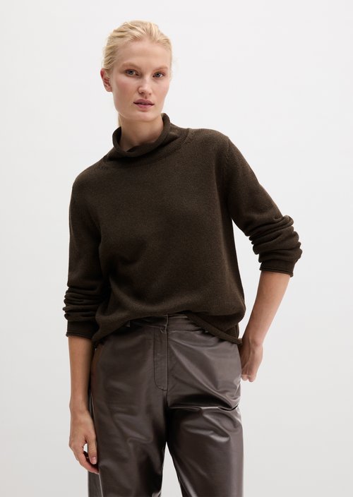Slim Regular Fit Turtleneck Sweater — Stone Brown Melange