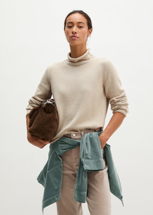 Slim Regular Fit Turtleneck Sweater — Light Stone Melange