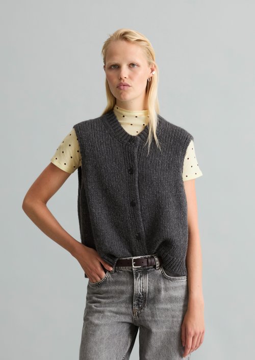 Sleeveless cropped cardigan — Dark Grey Melange