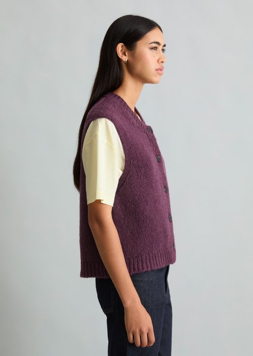 Sleeveless cropped cardigan — Dark Red Melange