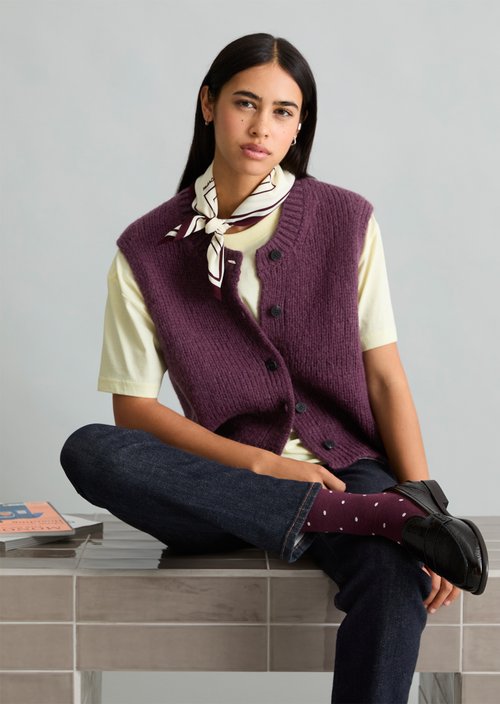 Sleeveless cropped cardigan — Dark Red Melange