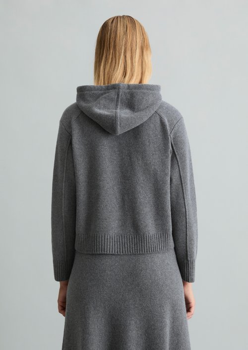 Relaxed-Fit Knit Hoodie — Dark Shadow Melange