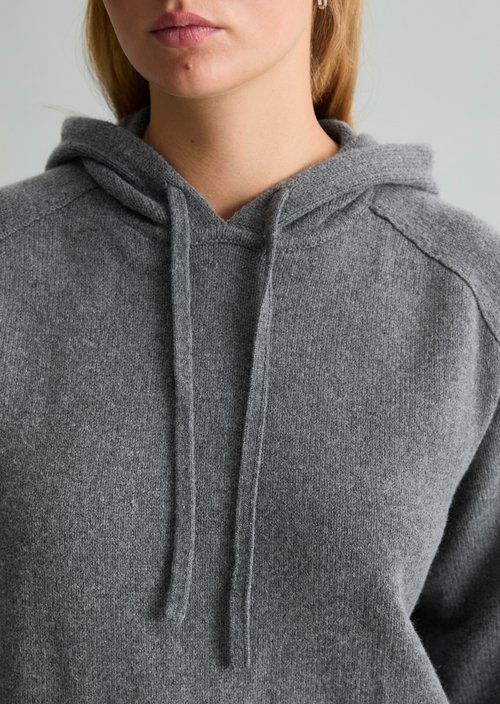 Relaxed-Fit Knit Hoodie — Dark Shadow Melange