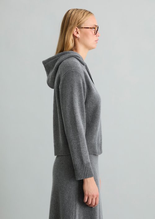 Relaxed-Fit Knit Hoodie — Dark Shadow Melange