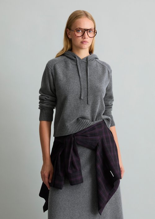 Relaxed-Fit Knit Hoodie — Dark Shadow Melange