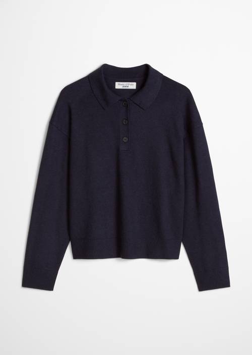 Polo in maglia a maniche lunghe dal taglio morbido Dark Blue Melange in vista isolata senza modella