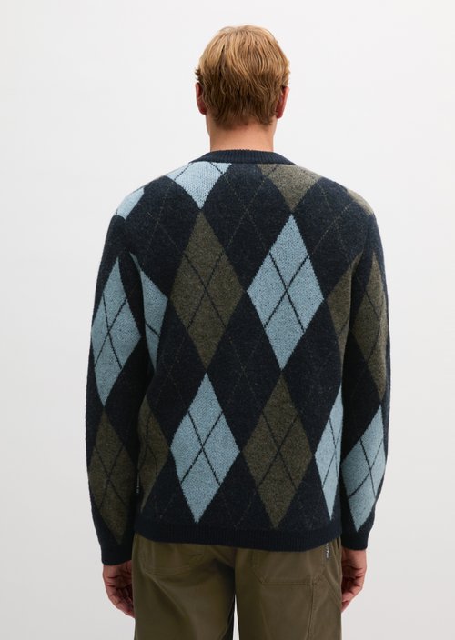 Argyle Cardigan — Dark Blue