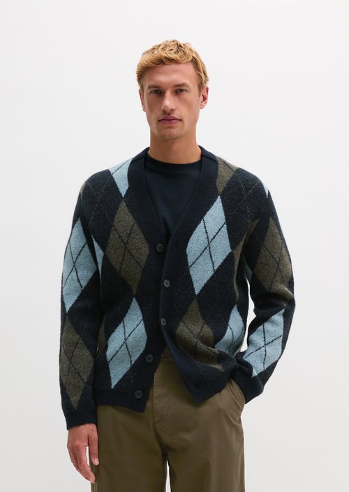 Argyle Cardigan — Dark Blue