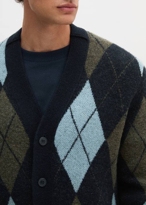 Argyle Cardigan Dark Blue in detail view
