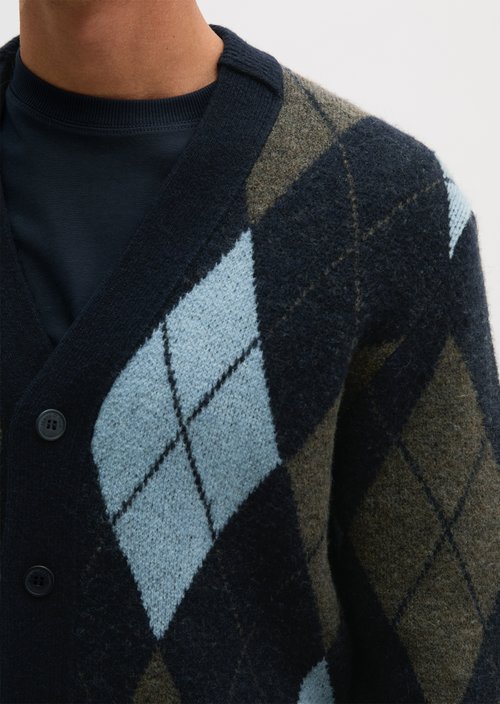 Argyle Cardigan — Dark Blue