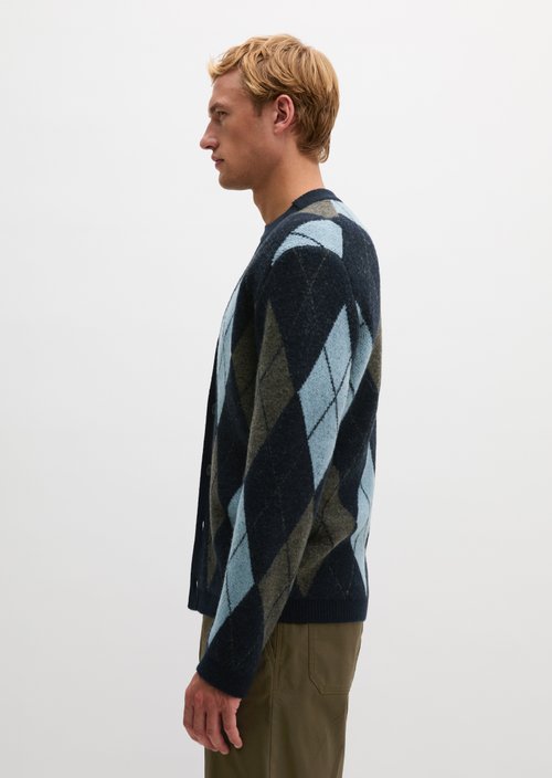 Argyle Cardigan — Dark Blue
