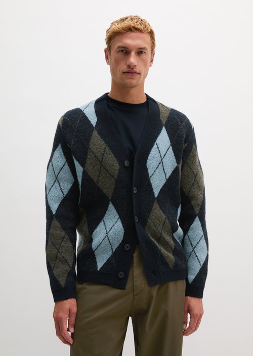Argyle Cardigan — Dark Blue