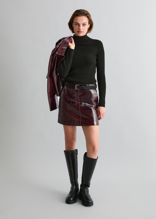 Glossy Leather Skirt, Regular Fit — Rhubarb Jam