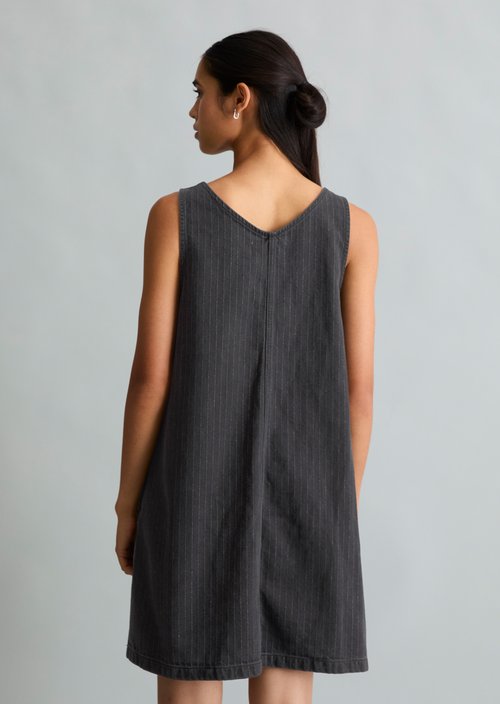 Loose-fitting pinstripe denim dress — Dark Grey