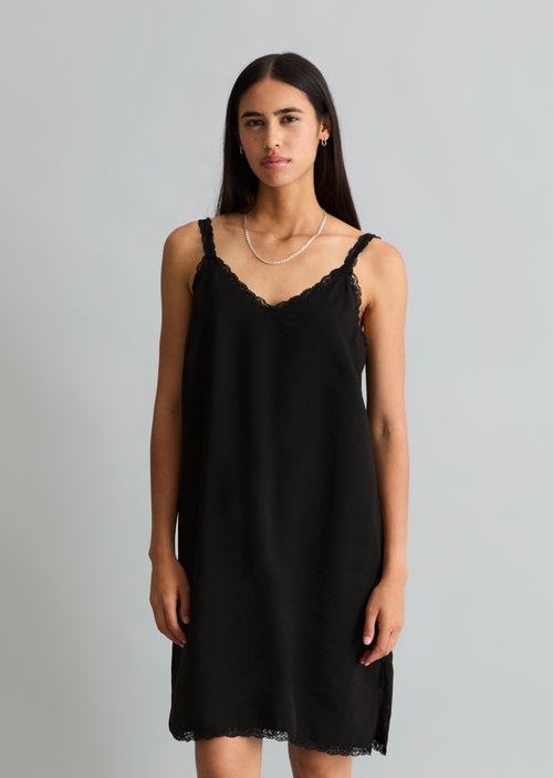Straight-cut lingerie dress — Black