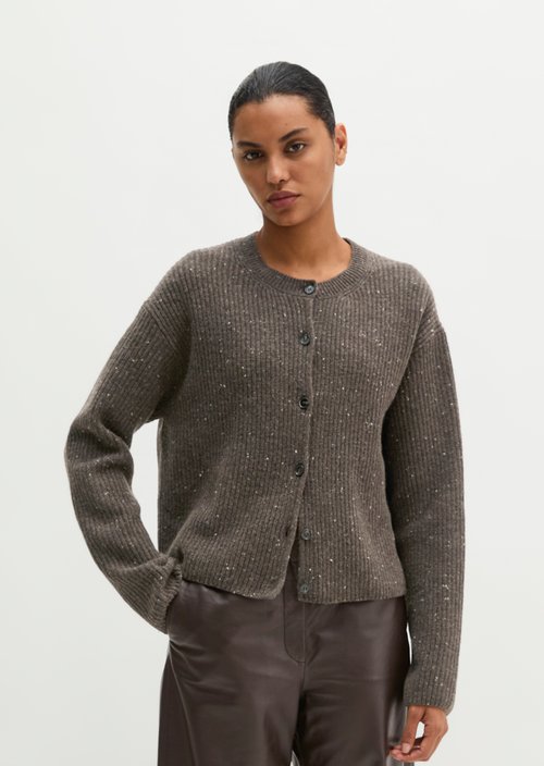 Regular-Fit Tweed Cardigan — Dark Brown