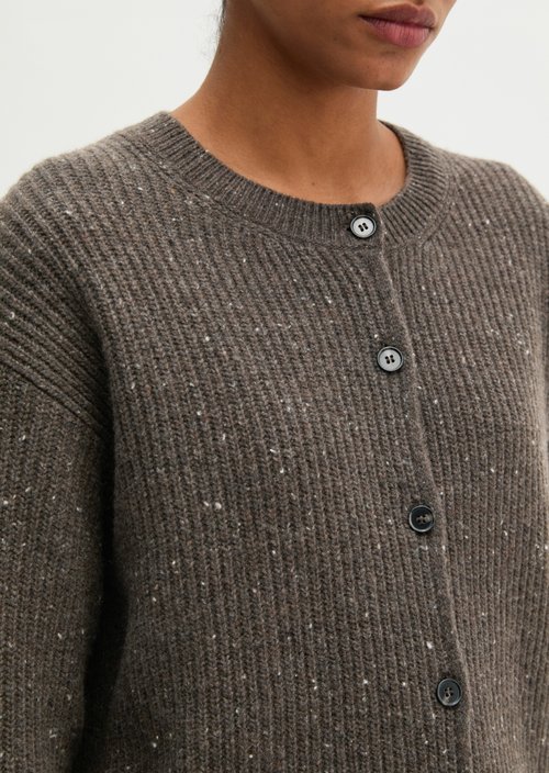 Regular-Fit Tweed Cardigan — Dark Brown