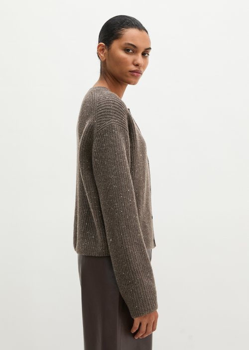 Regular-Fit Tweed Cardigan — Dark Brown