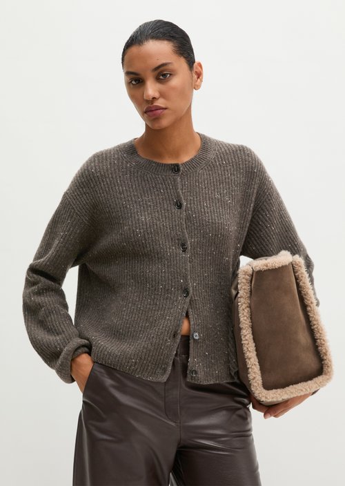 Regular-Fit Tweed Cardigan — Dark Brown